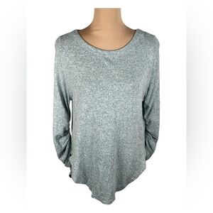 ANTHROPOLOGIE Saturday Sunday Soft Knit Blue Sweater Top Ruched Sleeves sz S